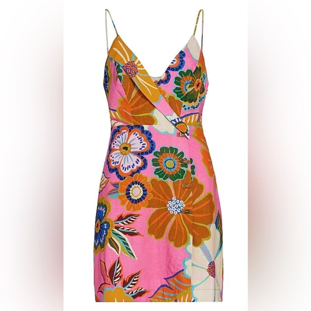FARM Rio Pink Floral Mini Dress with Orange, Green & Blue Accents